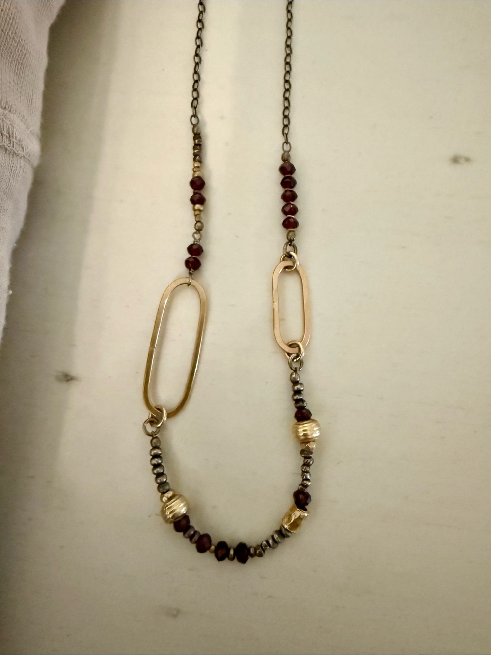 Sundance Gold-Link Necklace with Garnet Beads, 20”